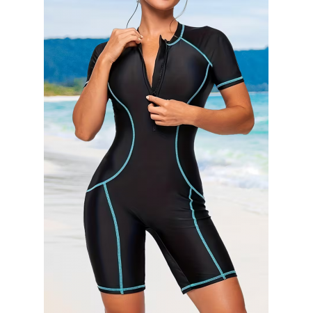 Жіночий спортивний купальник-комбінезон FS Jywmsc Women's Zip Front XL Чорний-блакитний (8446) Жіночий спортивний купальник-комбінезон FS Jywmsc Women's Zip Front XL Чорний-блакитний (8446)