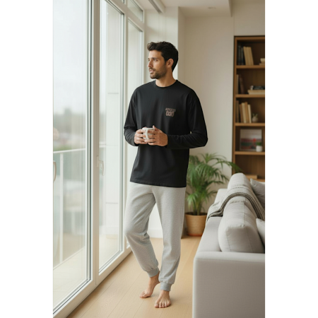 Чоловічий комплект для дому та сну Cornette men’s pajama L (48) Бавовняна піжама Чорний (8028) Чоловічий комплект для дому та сну Cornette men’s pajama L (48) Бавовняна піжама Чорний (8028)