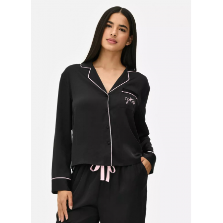 Сатинова пижамна рубашка Boyfriend Primark L для дома и сна Черный (8659) Сатинова пижамна рубашка Boyfriend Primark L для дома и сна Черный (8659)