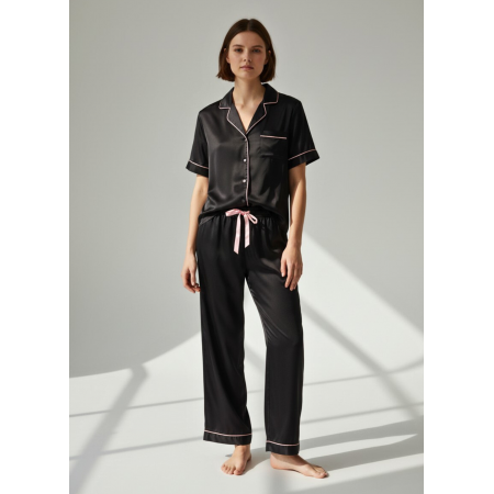Сатиновый пижамный сет Boyfriend Primark XXS Домашний комплект Черный (8390)
