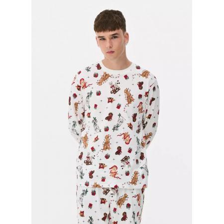 Хлопковый пижамный свитшот Primark Cotton Dog Print Family Christmas L для дома и сна Белый (8549)